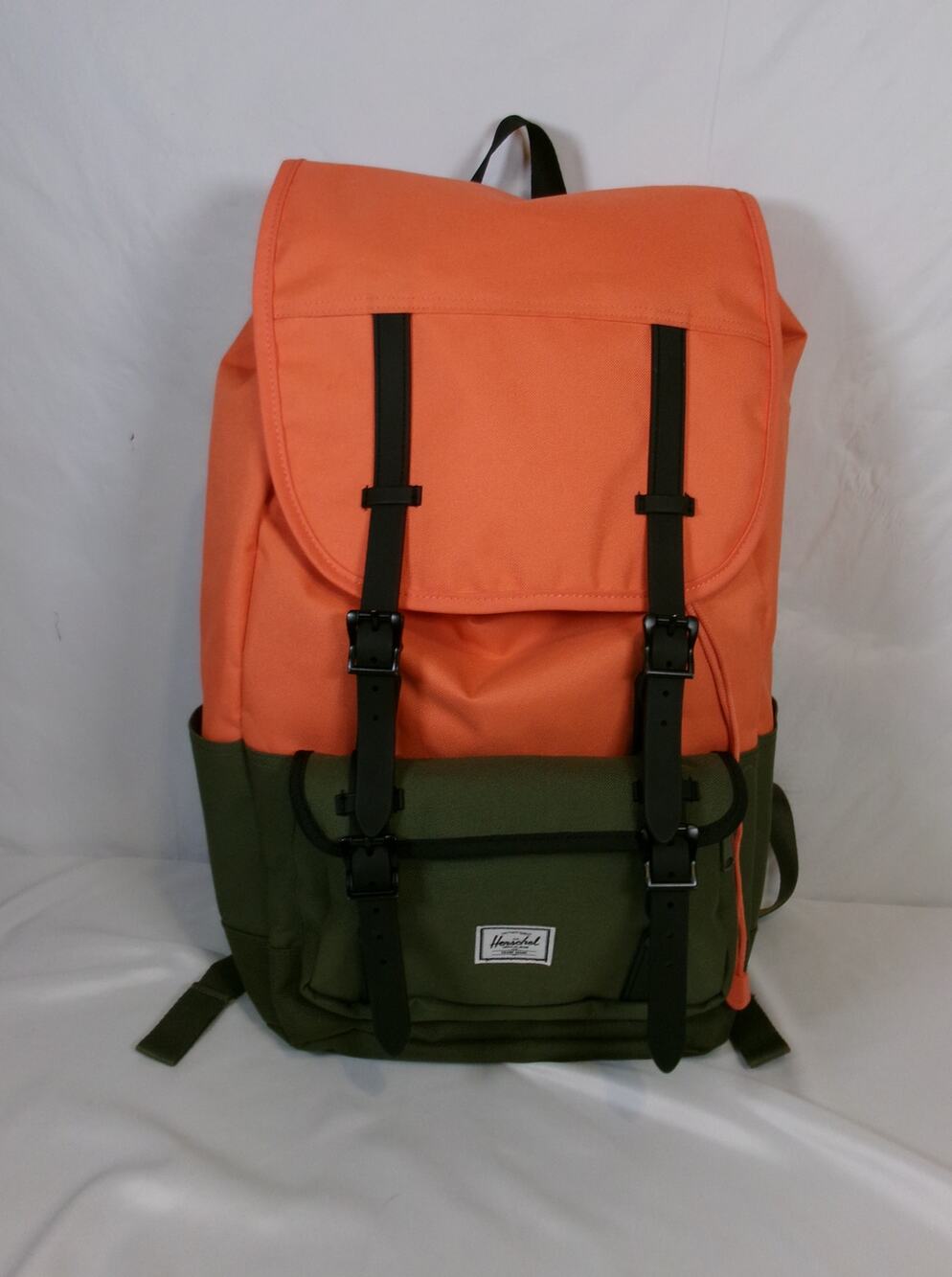 Herschel Little America 25L Backpack Orange Olive Green Colorblock Laptop
